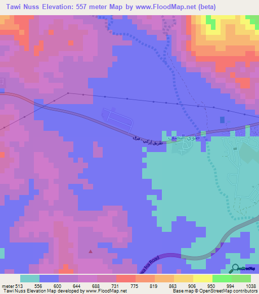 Tawi Nuss,Oman Elevation Map