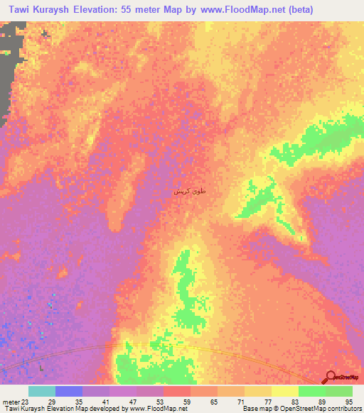 Tawi Kuraysh,Oman Elevation Map