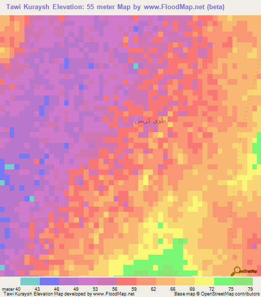 Tawi Kuraysh,Oman Elevation Map