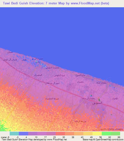 Tawi Bedi Guish,Oman Elevation Map