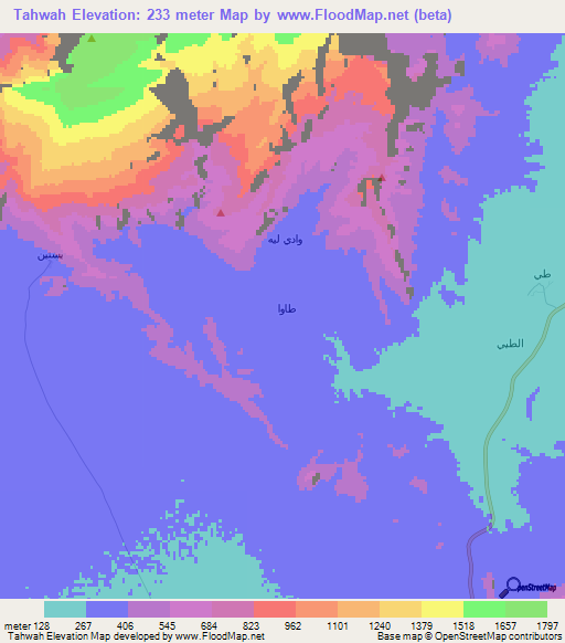 Tahwah,Oman Elevation Map