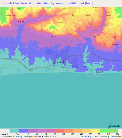 Taqah,Oman Elevation Map