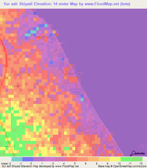 Sur ash Shiyadi,Oman Elevation Map