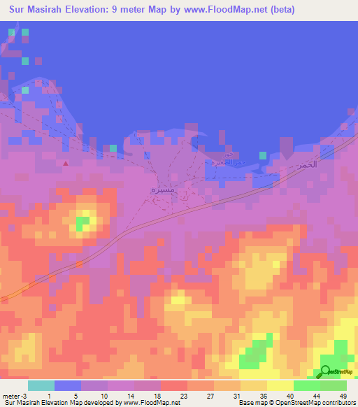 Sur Masirah,Oman Elevation Map