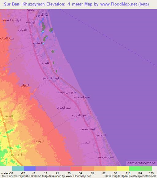 Sur Bani Khuzaymah,Oman Elevation Map