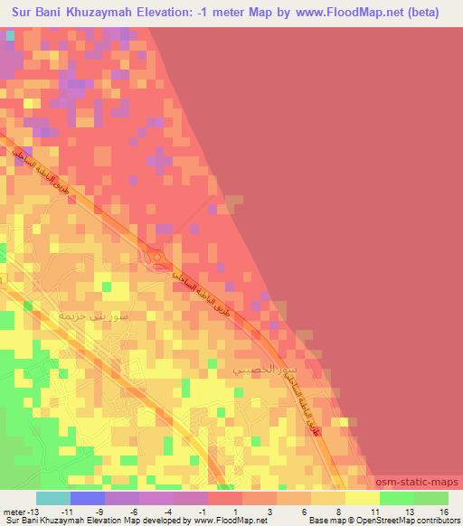 Sur Bani Khuzaymah,Oman Elevation Map