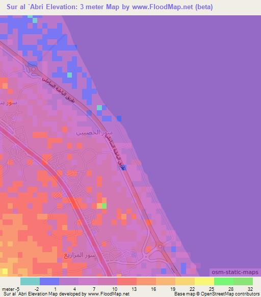 Sur al `Abri,Oman Elevation Map