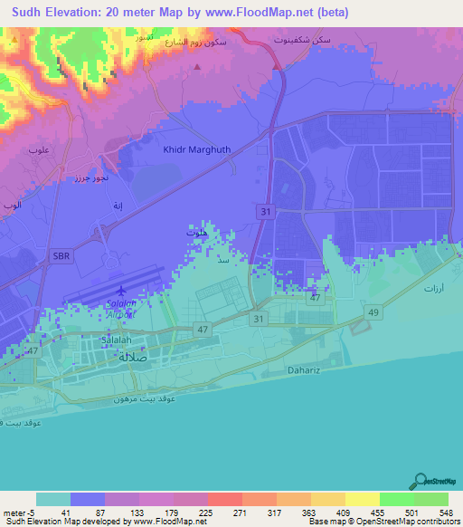Sudh,Oman Elevation Map