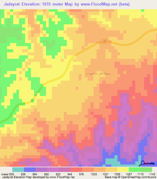 Jadayrat,Oman Elevation Map