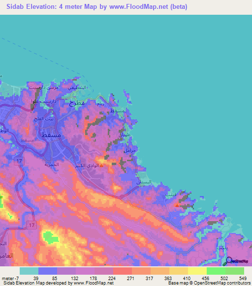 Sidab,Oman Elevation Map