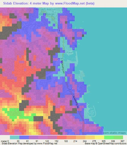 Sidab,Oman Elevation Map