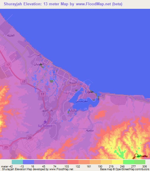 Shurayjah,Oman Elevation Map