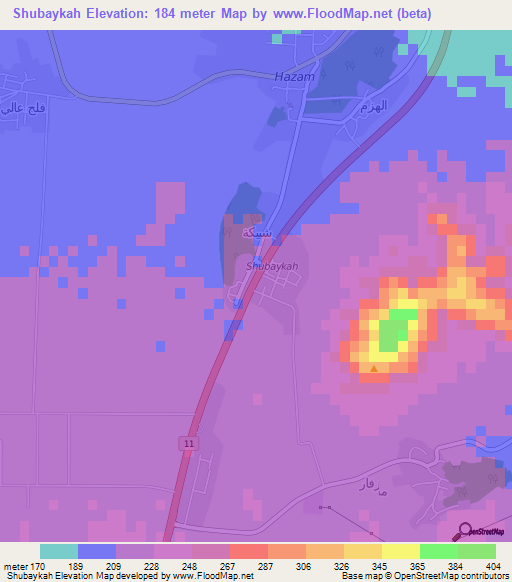 Shubaykah,Oman Elevation Map