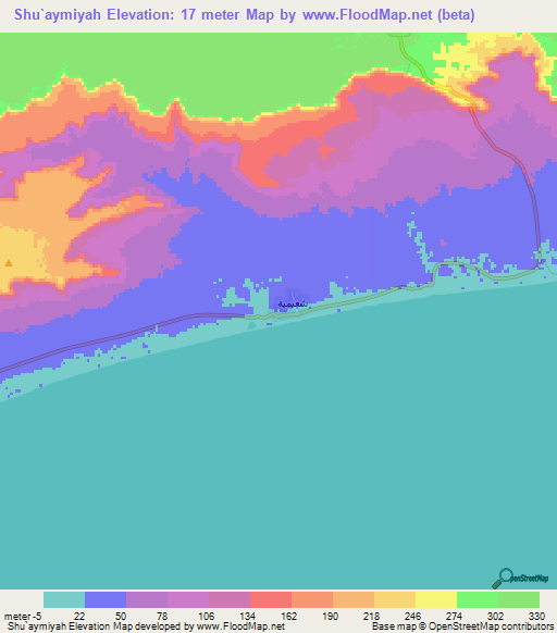 Shu`aymiyah,Oman Elevation Map