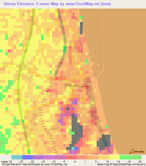 Shinas,Oman Elevation Map