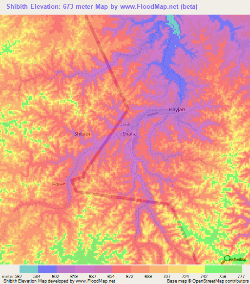 Shibith,Oman Elevation Map