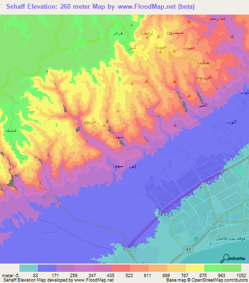 Sehaff,Oman Elevation Map