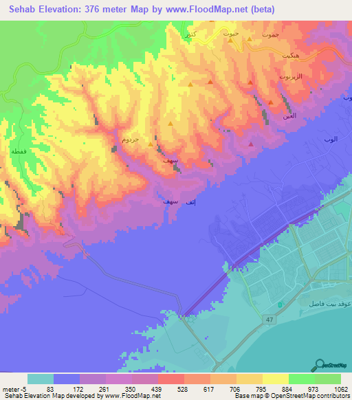 Sehab,Oman Elevation Map