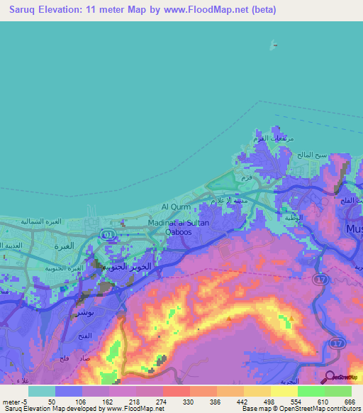 Saruq,Oman Elevation Map