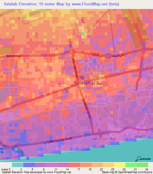 Salalah,Oman Elevation Map