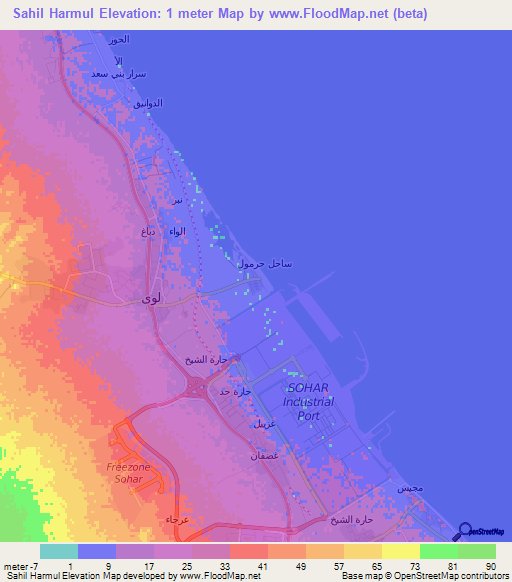 Sahil Harmul,Oman Elevation Map