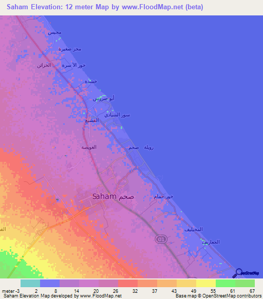 Saham,Oman Elevation Map