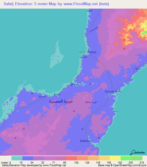 Safaij,Oman Elevation Map