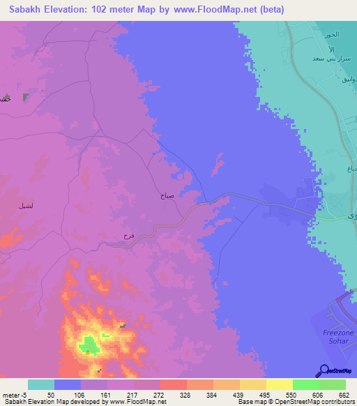 Sabakh,Oman Elevation Map