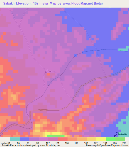 Sabakh,Oman Elevation Map