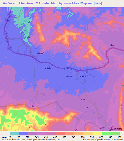 As Sa`adi,Oman Elevation Map