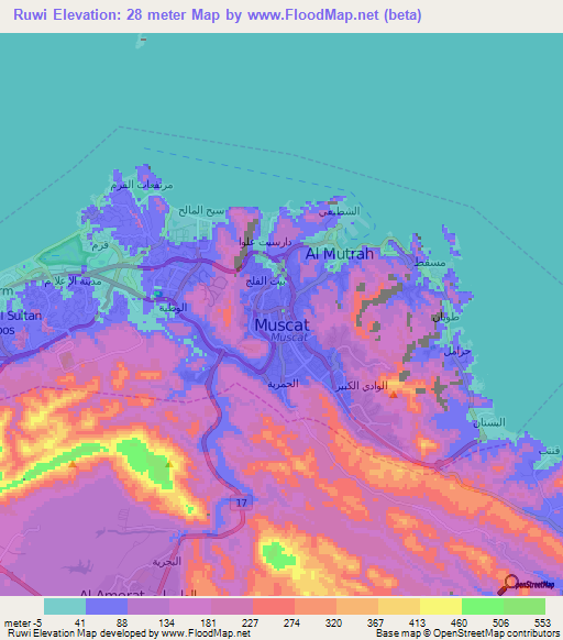 Ruwi,Oman Elevation Map