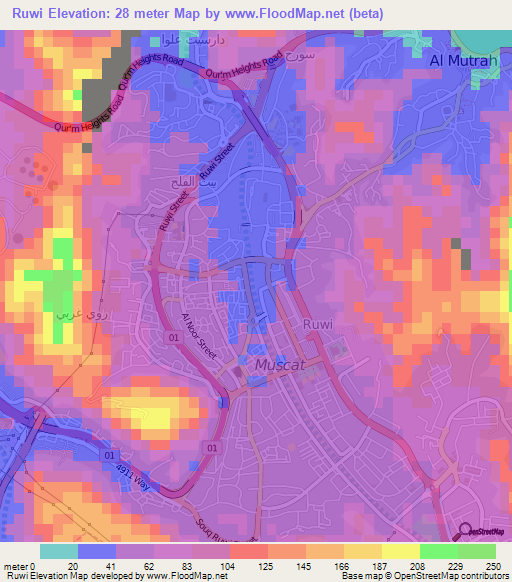 Ruwi,Oman Elevation Map