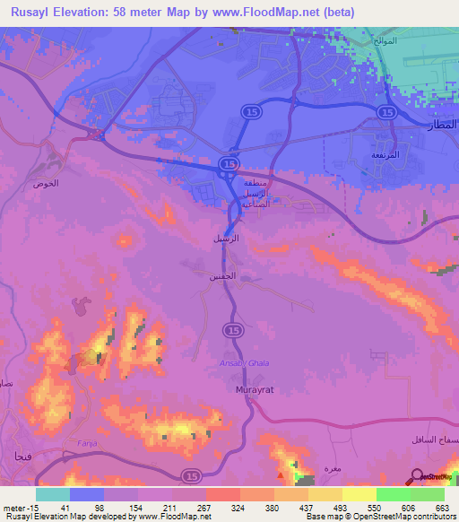 Rusayl,Oman Elevation Map