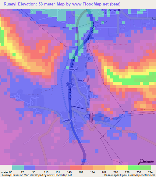 Rusayl,Oman Elevation Map