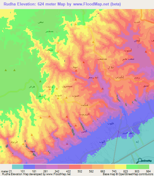 Rudha,Oman Elevation Map