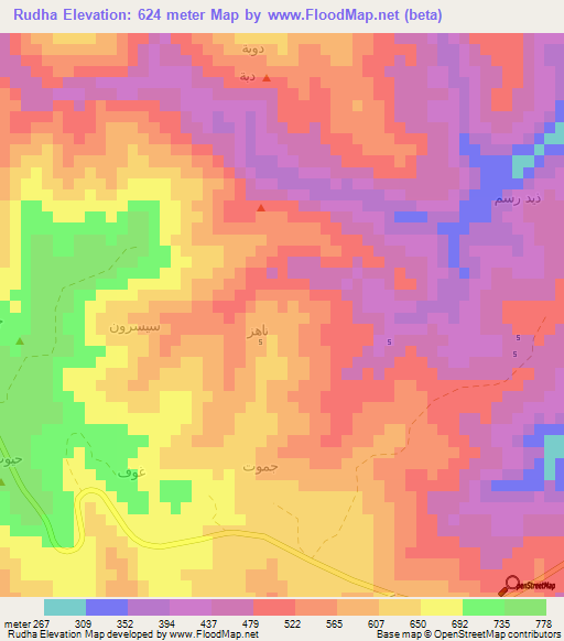 Rudha,Oman Elevation Map