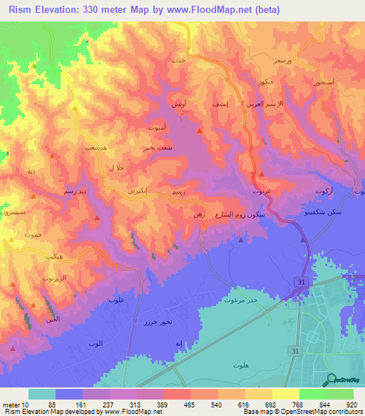 Rism,Oman Elevation Map