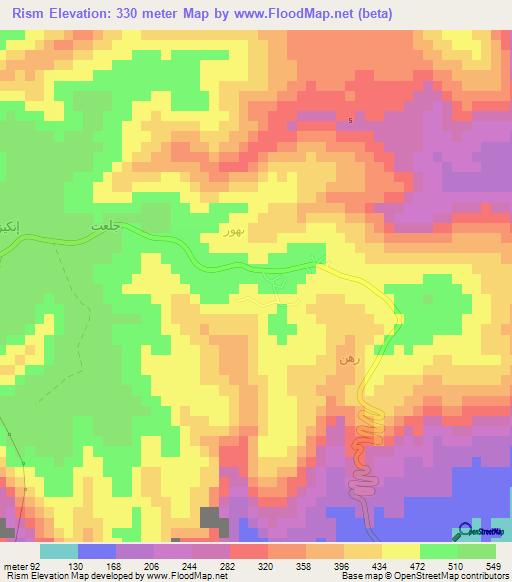 Rism,Oman Elevation Map