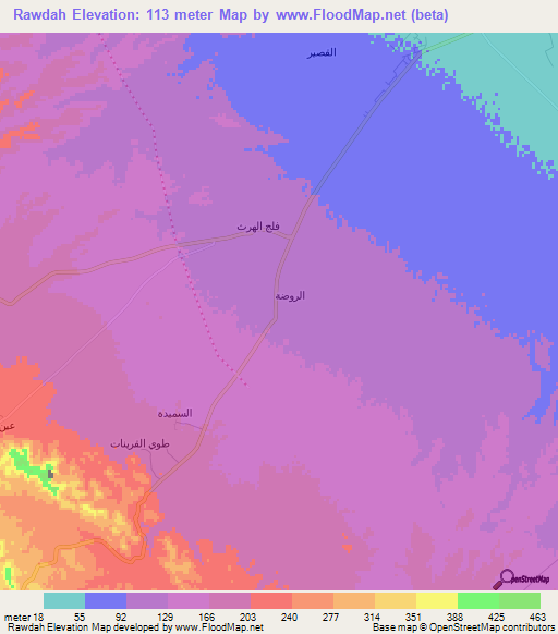 Rawdah,Oman Elevation Map