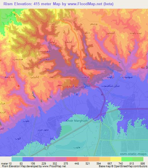 Rism,Oman Elevation Map