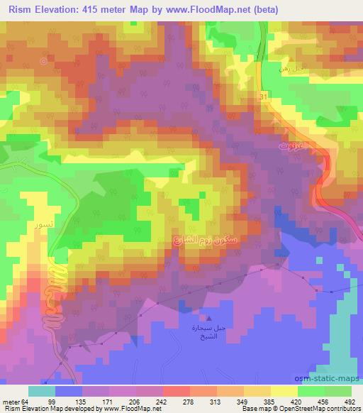 Rism,Oman Elevation Map