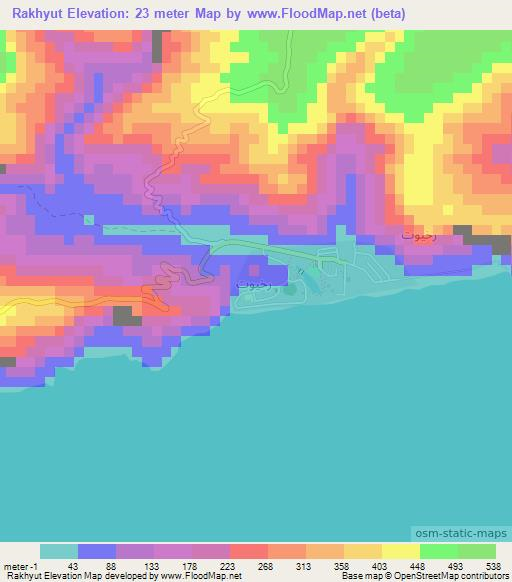 Rakhyut,Oman Elevation Map