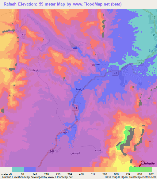 Rafsah,Oman Elevation Map