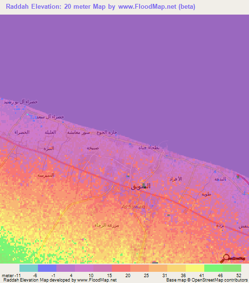 Raddah,Oman Elevation Map