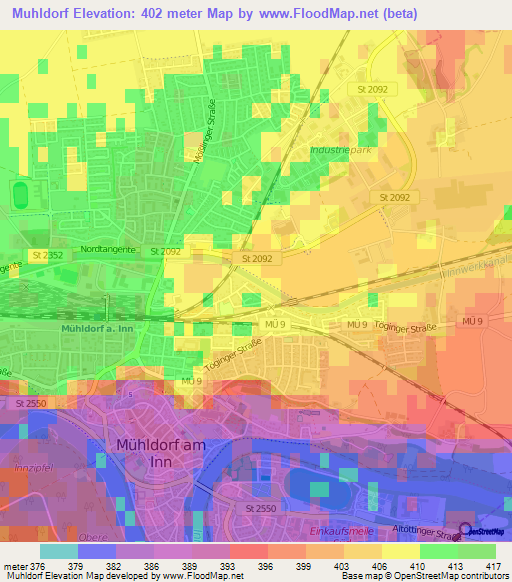 Muhldorf,Germany Elevation Map