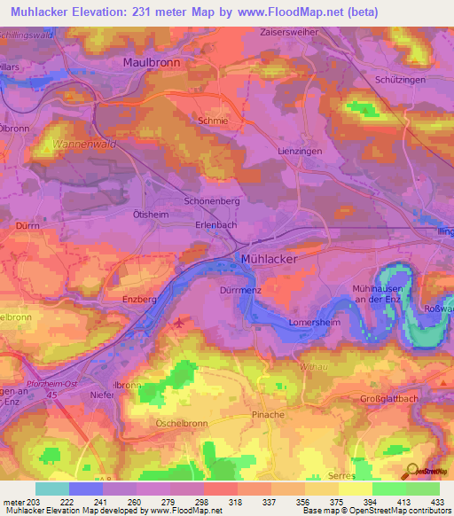 Muhlacker,Germany Elevation Map