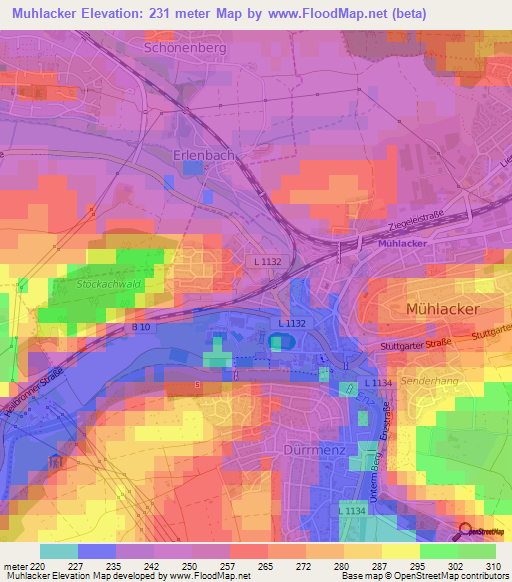 Muhlacker,Germany Elevation Map