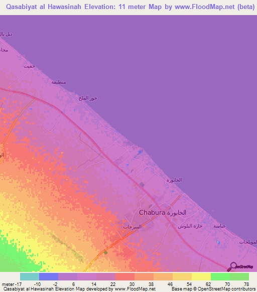 Qasabiyat al Hawasinah,Oman Elevation Map