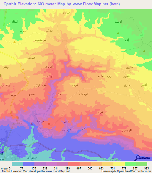 Qarthit,Oman Elevation Map