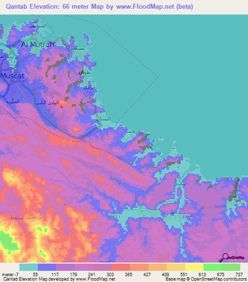 Qantab,Oman Elevation Map